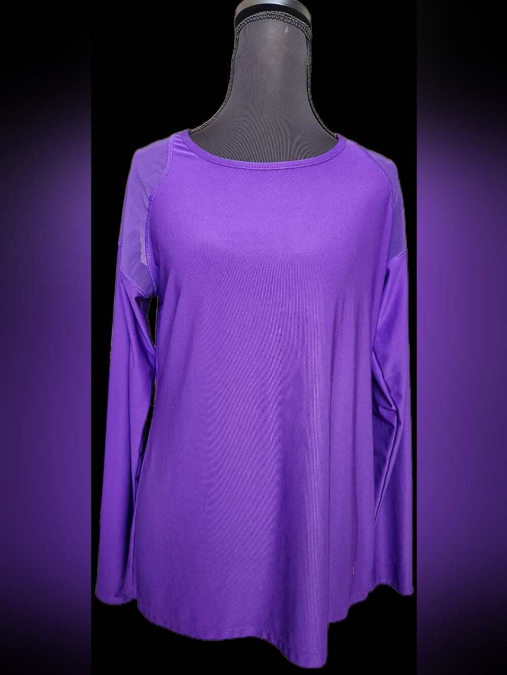 Vogo Athletica Purple Long Sleeve Mesh Panel Activewear Top Crewneck Size Large